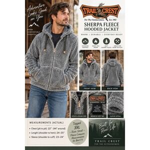 Trail Crest Mens Sherpa Fleece Hooded Jacket Gray Full Zip 3XL RN 68337